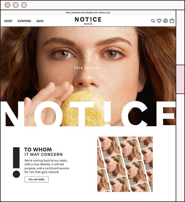 Notice Hair Co. is a designer Shopify website that sells no-waste hair bars that your hair will love!